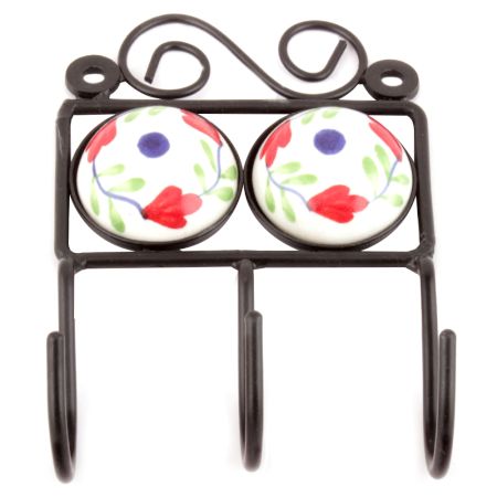 White And Red Leaf Floral Tiles Hooks